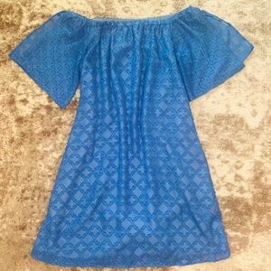 Off the shoulder blue flowy dress!